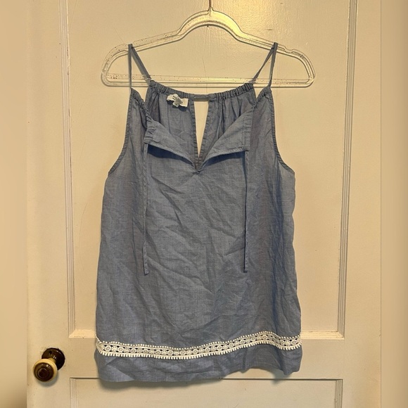 Haven Well Within cotton Blue Camisole with Lace Detail Tank Top Size L - Picture 2 of 4